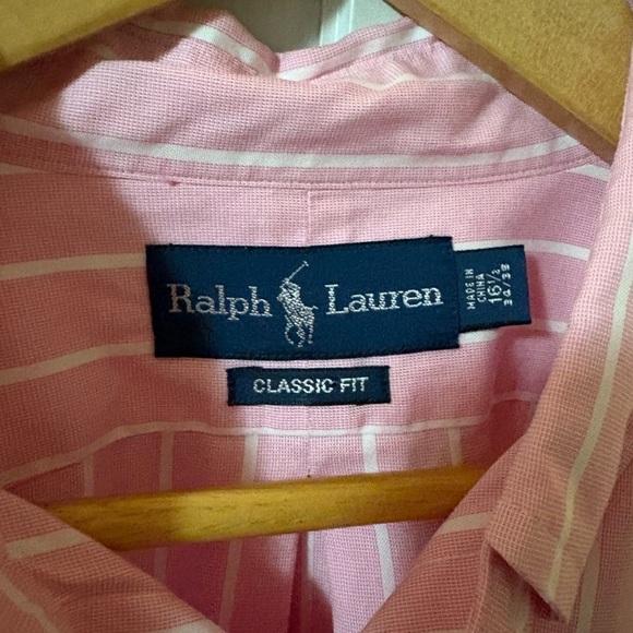 Ralph Lauren Button Down Preppy Pink and White Striped Shirt 16 1/2 like new! - Picture 7 of 8